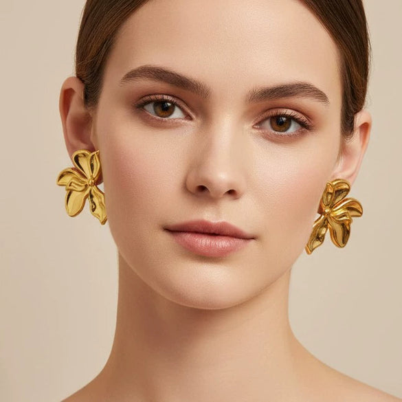 Wholesale 18K Gold Electroplated Stainless Steel Plants And Flowers Jewelry Set For Women Earrings And Rings