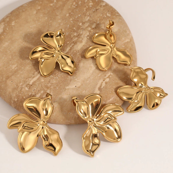 Wholesale 18K Gold Electroplated Stainless Steel Plants And Flowers Jewelry Set For Women Earrings And Rings