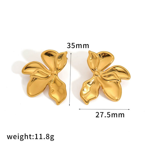 Wholesale 18K Gold Electroplated Stainless Steel Plants And Flowers Jewelry Set For Women Earrings And Rings