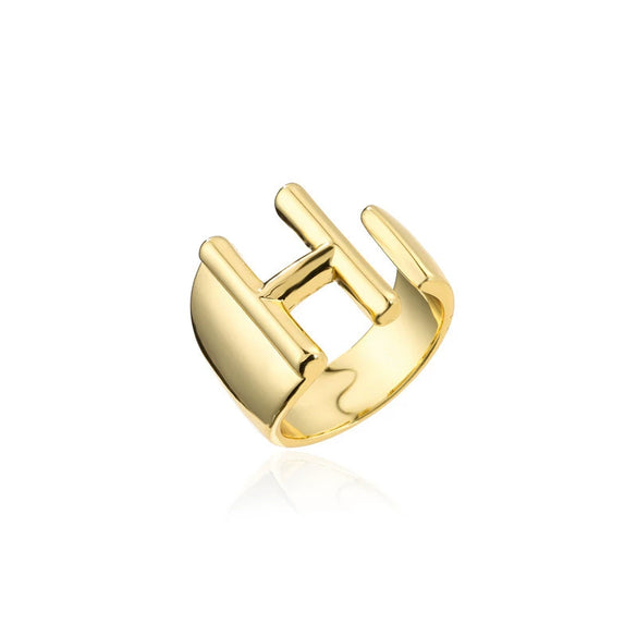 Wholesale 18K Gold Plated Copper Adjustable Open Ring With English Letters For Women
