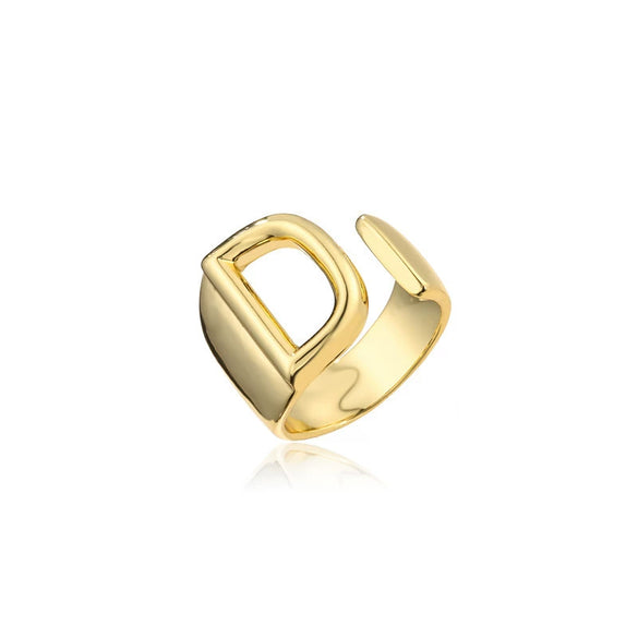 Wholesale 18K Gold Plated Copper Adjustable Open Ring With English Letters For Women