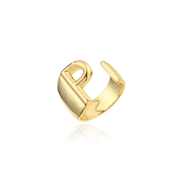 Wholesale 18K Gold Plated Copper Adjustable Open Ring With English Letters For Women