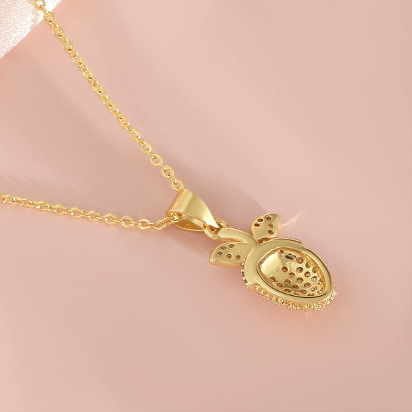 Wholesale 18K Gold Plated Copper Fruit Necklace With Zircon Inlay For Women Fairy Style O Word Chain