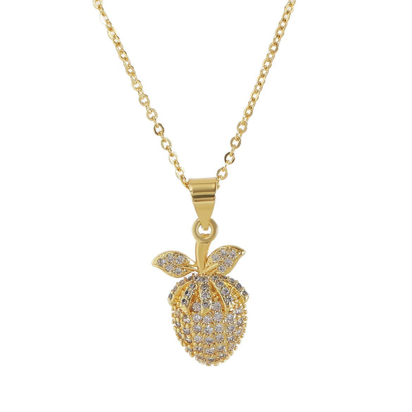 Wholesale 18K Gold Plated Copper Fruit Necklace With Zircon Inlay For Women Fairy Style O Word Chain