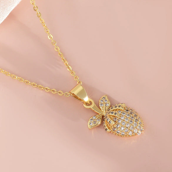 Wholesale 18K Gold Plated Copper Fruit Necklace With Zircon Inlay For Women Fairy Style O Word Chain