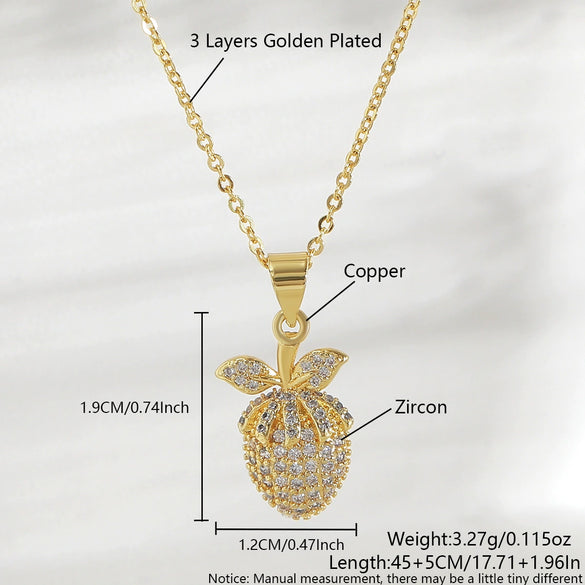Wholesale 18K Gold Plated Copper Fruit Necklace With Zircon Inlay For Women Fairy Style O Word Chain