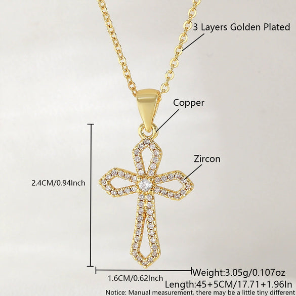 Wholesale 18K Gold Plated Copper Geometric Cross Zirconencrusted Pendant Necklace For Unisex