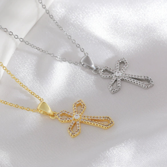 Wholesale 18K Gold Plated Copper Geometric Cross Zirconencrusted Pendant Necklace For Unisex