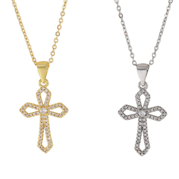 Wholesale 18K Gold Plated Copper Geometric Cross Zirconencrusted Pendant Necklace For Unisex