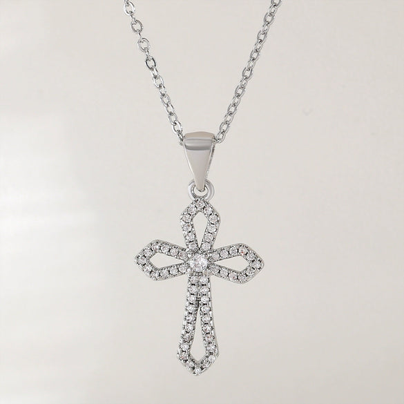 Wholesale 18K Gold Plated Copper Geometric Cross Zirconencrusted Pendant Necklace For Unisex