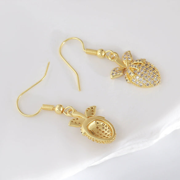Wholesale 18K Gold Plated Copper Microinlaid Zircon Fruitshaped Threedimensional Drop Earrings For Women