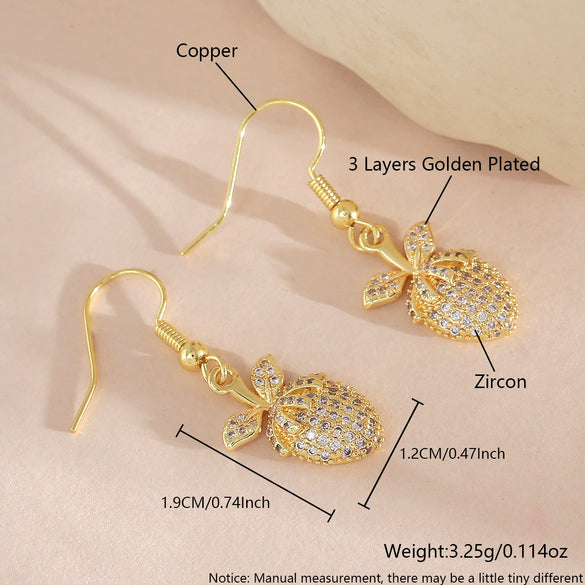Wholesale 18K Gold Plated Copper Microinlaid Zircon Fruitshaped Threedimensional Drop Earrings For Women