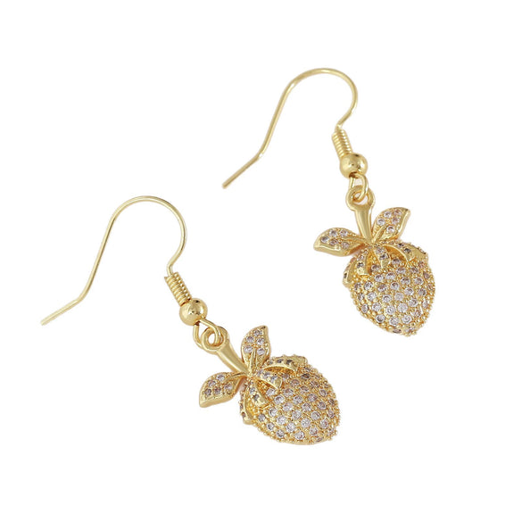 Wholesale 18K Gold Plated Copper Microinlaid Zircon Fruitshaped Threedimensional Drop Earrings For Women