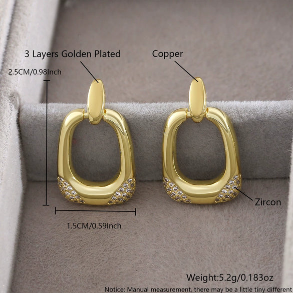Wholesale 18K Gold Plated Geometric Copper Earrings With Triangular And Square Zircon Encrusted Ear Clips For Women