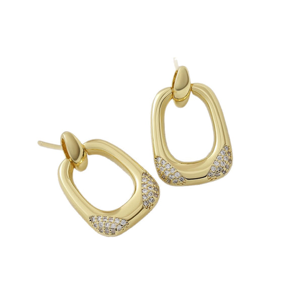 Wholesale 18K Gold Plated Geometric Copper Earrings With Triangular And Square Zircon Encrusted Ear Clips For Women