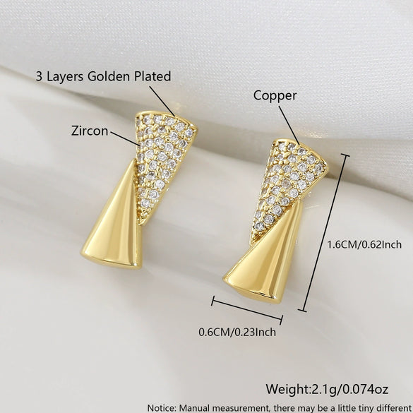 Wholesale 18K Gold Plated Geometric Copper Earrings With Triangular And Square Zircon Encrusted Ear Clips For Women