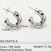 Wholesale 18K Gold Plated Geometric Stainless Steel Cshaped Earrings For Women With Hammer Pattern And Inlaid Zircon Colored Diamond Pearl