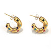 Wholesale 18K Gold Plated Geometric Stainless Steel Cshaped Earrings For Women With Hammer Pattern And Inlaid Zircon Colored Diamond Pearl