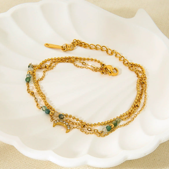 Wholesale 18K Gold Plated Stainless Steel Constellation Moon Pendant Multilayer Anklet For Women Luxury Jewelry