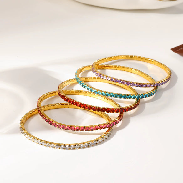 Wholesale 18K Gold Plated Stainless Steel Elastic Bracelet With Colorful Zircon Light Luxury Niche Jewelry