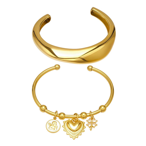 Wholesale 18K Gold Plated Stainless Steel Geometric Flower Heart Cshaped Beveled High Polish Glossy Pendant Bracelet Accessories