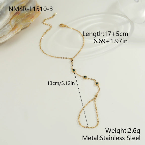 Wholesale 18K Gold Plated Stainless Steel Geometric Oval Finger Chain Ring Chain Bracelet For Women