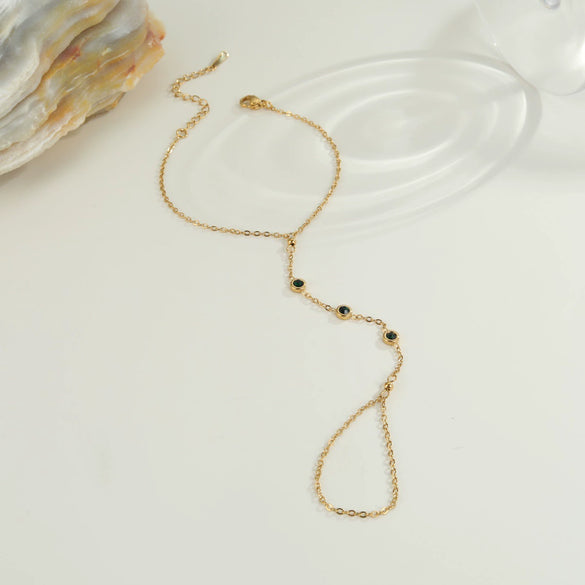 Wholesale 18K Gold Plated Stainless Steel Geometric Oval Finger Chain Ring Chain Bracelet For Women