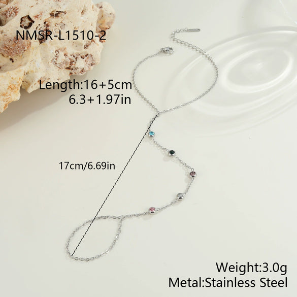 Wholesale 18K Gold Plated Stainless Steel Geometric Oval Finger Chain Ring Chain Bracelet For Women