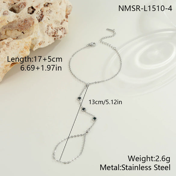 Wholesale 18K Gold Plated Stainless Steel Geometric Oval Finger Chain Ring Chain Bracelet For Women