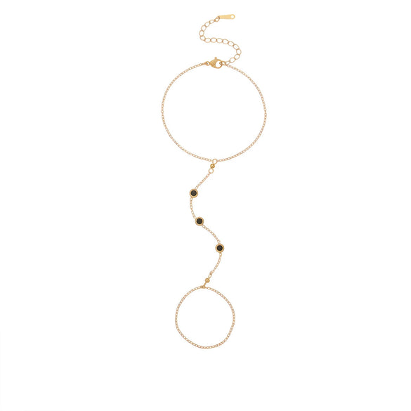 Wholesale 18K Gold Plated Stainless Steel Geometric Oval Finger Chain Ring Chain Bracelet For Women