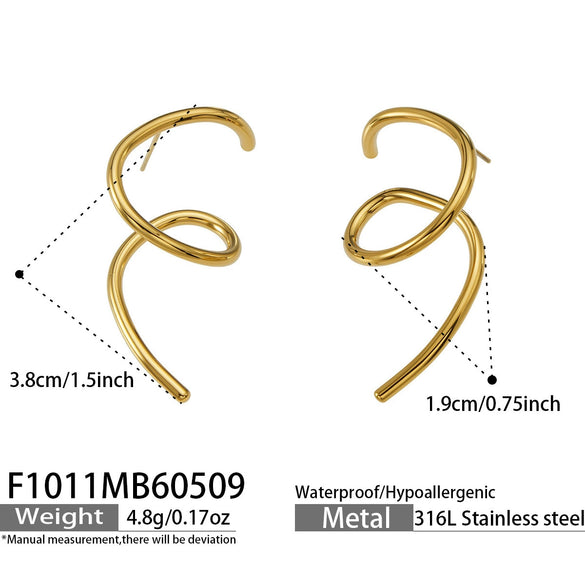 Wholesale 18K Gold Plated Stainless Steel Geometric Shaped Earrings For Women With Spiral Lines And Niche Style