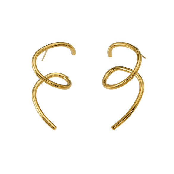 Wholesale 18K Gold Plated Stainless Steel Geometric Shaped Earrings For Women With Spiral Lines And Niche Style