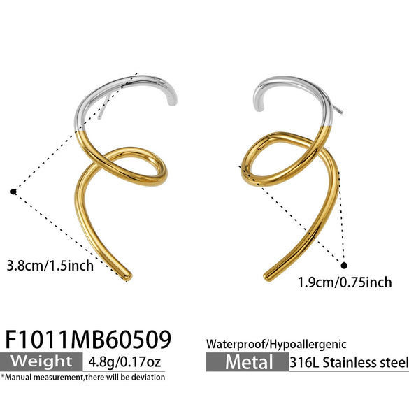 Wholesale 18K Gold Plated Stainless Steel Geometric Shaped Earrings For Women With Spiral Lines And Niche Style