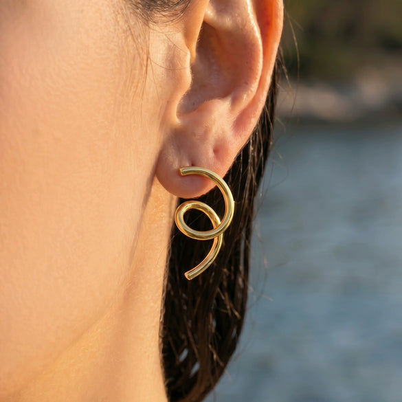 Wholesale 18K Gold Plated Stainless Steel Geometric Shaped Earrings For Women With Spiral Lines And Niche Style