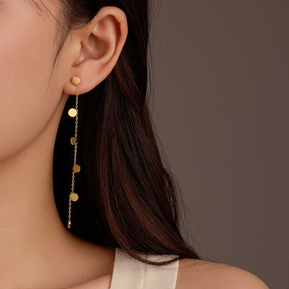 Wholesale 18K Gold Plated Stainless Steel Round Long Tassel Earrings For Women