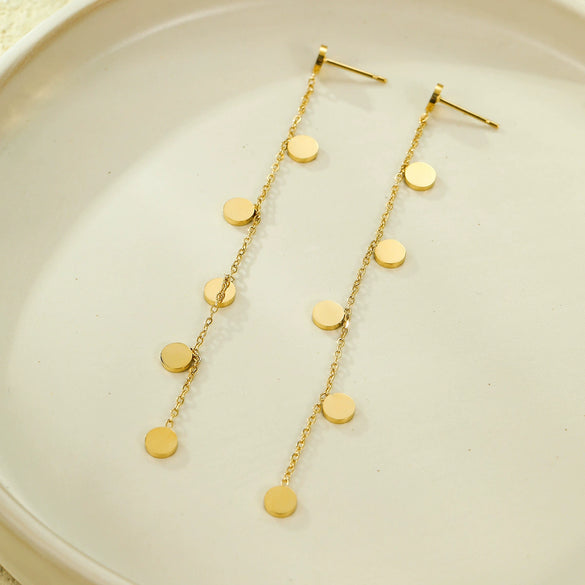 Wholesale 18K Gold Plated Stainless Steel Round Long Tassel Earrings For Women