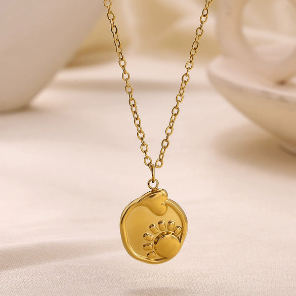 Wholesale 18K Gold Plated Stainless Steel Sun And Foot Shape Pendant Cross Chain For Women And Men