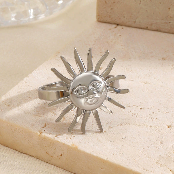 Wholesale 18K Gold Plated Stainless Steel Sun Pattern Open Ring For Women