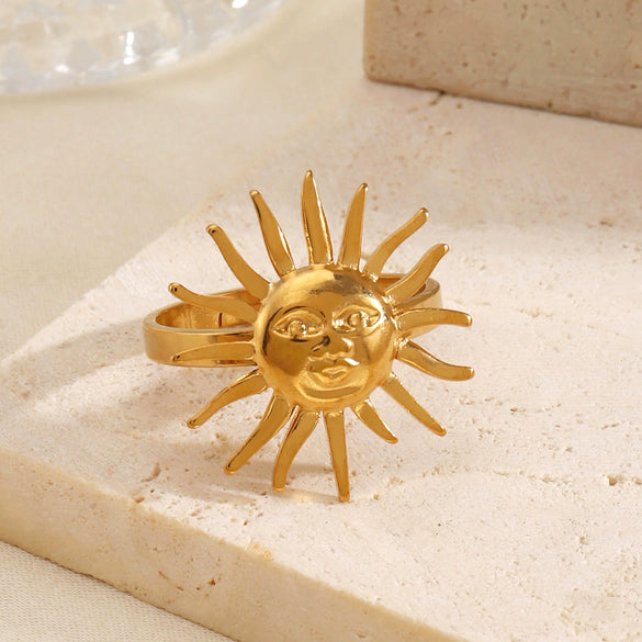 Wholesale 18K Gold Plated Stainless Steel Sun Pattern Open Ring For Women