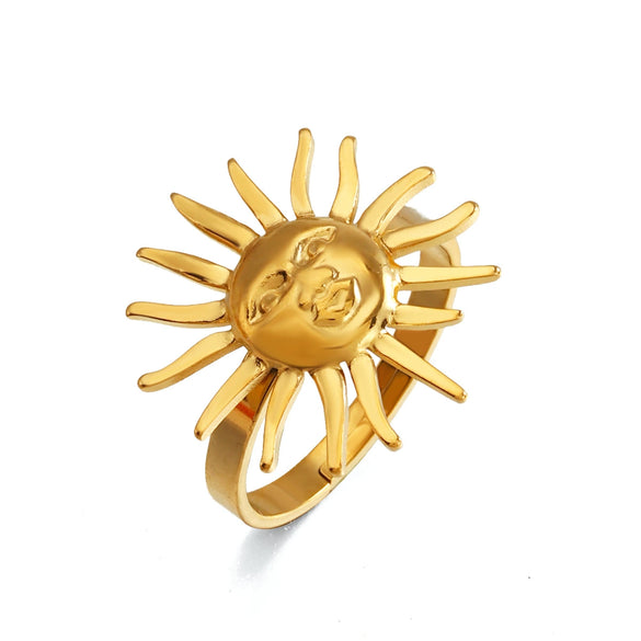 Wholesale 18K Gold Plated Stainless Steel Sun Pattern Open Ring For Women