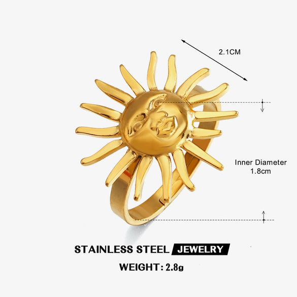 Wholesale 18K Gold Plated Stainless Steel Sun Pattern Open Ring For Women