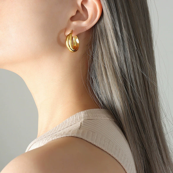 Wholesale 18K Gold Plated Titanium Steel Double Ushaped Personality Earrings For Women