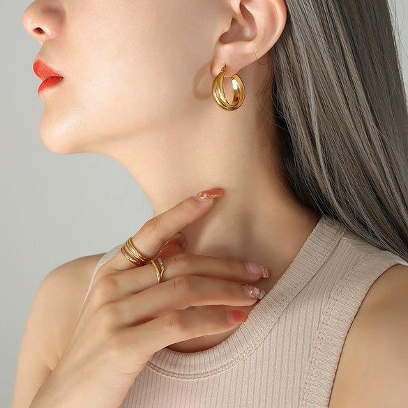 Wholesale 18K Gold Plated Titanium Steel Double Ushaped Personality Earrings For Women