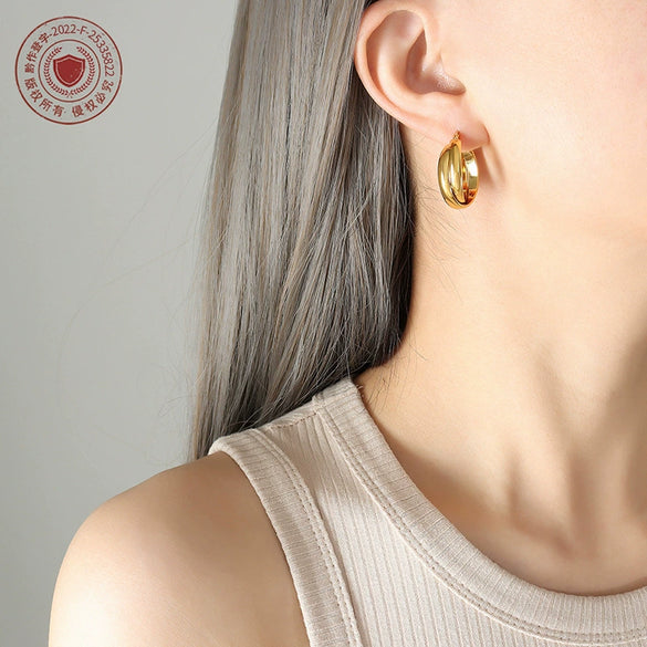 Wholesale 18K Gold Plated Titanium Steel Double Ushaped Personality Earrings For Women