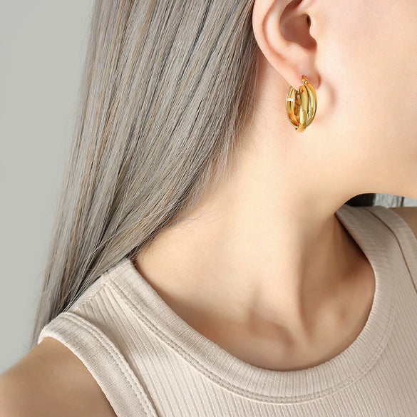 Wholesale 18K Gold Plated Titanium Steel Double Ushaped Personality Earrings For Women