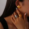 Wholesale 18K Gold Plated Titanium Steel Hand Polished Geometric Simple Design Earrings And Ring Set For Women
