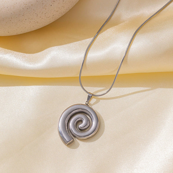 Wholesale 18K Gold Plated Titanium Steel Rotating Spiral Pattern Pendant Necklace And Earrings Set For Women