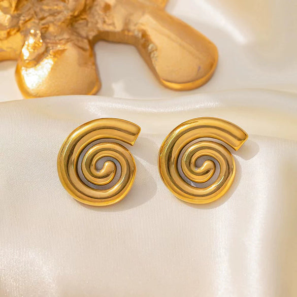 Wholesale 18K Gold Plated Titanium Steel Rotating Spiral Pattern Pendant Necklace And Earrings Set For Women