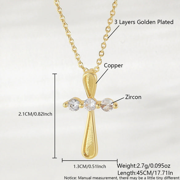 Wholesale 18K Gold Plated Zircon Inlaid Cross Copper Necklace For Unisex With Unique Design