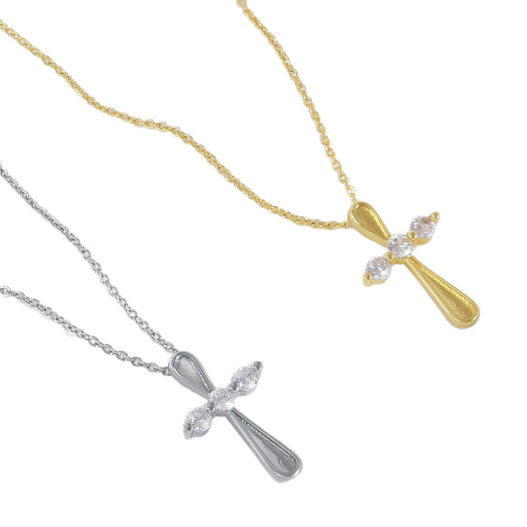 Wholesale 18K Gold Plated Zircon Inlaid Cross Copper Necklace For Unisex With Unique Design